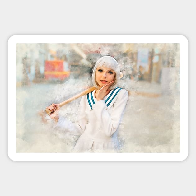 Cute anime style blonde girl with baseball bat Sticker by g14u